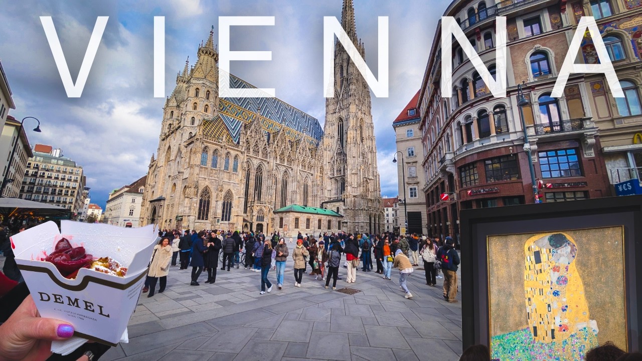 Beyond50 Vienna travel video thumbnail showing St. Stephen's Cathedral, food, and artwork