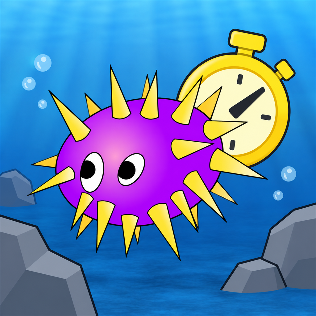 Uni swimming underwater beside a stopwatch