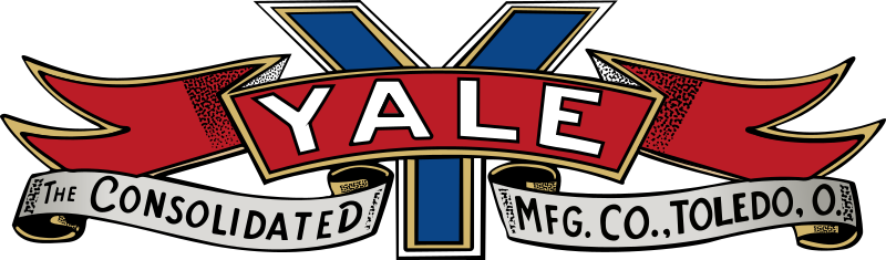 Reconstructed Yale motorcycle banner artwork in red, blue, and gold